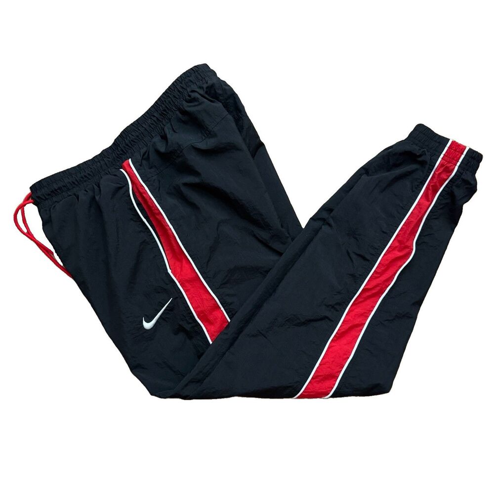 Vintage Nike Windbreaker Pants Mens Medium Black Red Nylon Mesh Track Joggers